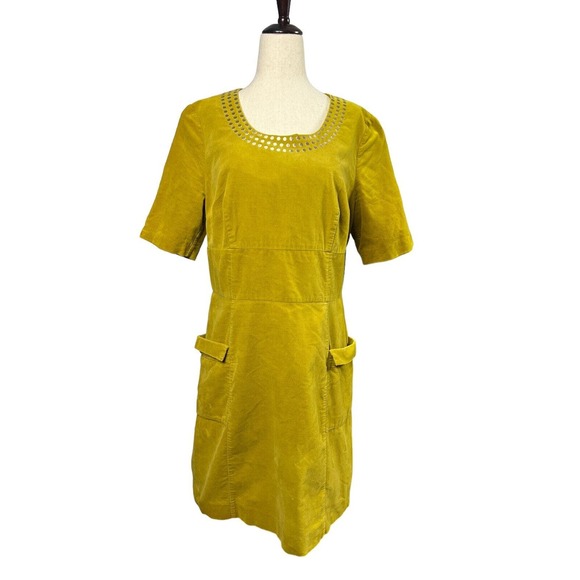 Boden Arylide Yellow Velvet Hampshire Dress WH714 Sz US 10 Short Sleeves Pockets - Picture 1 of 16